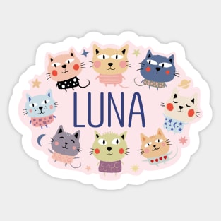 Luna name with cartoon cats Sticker